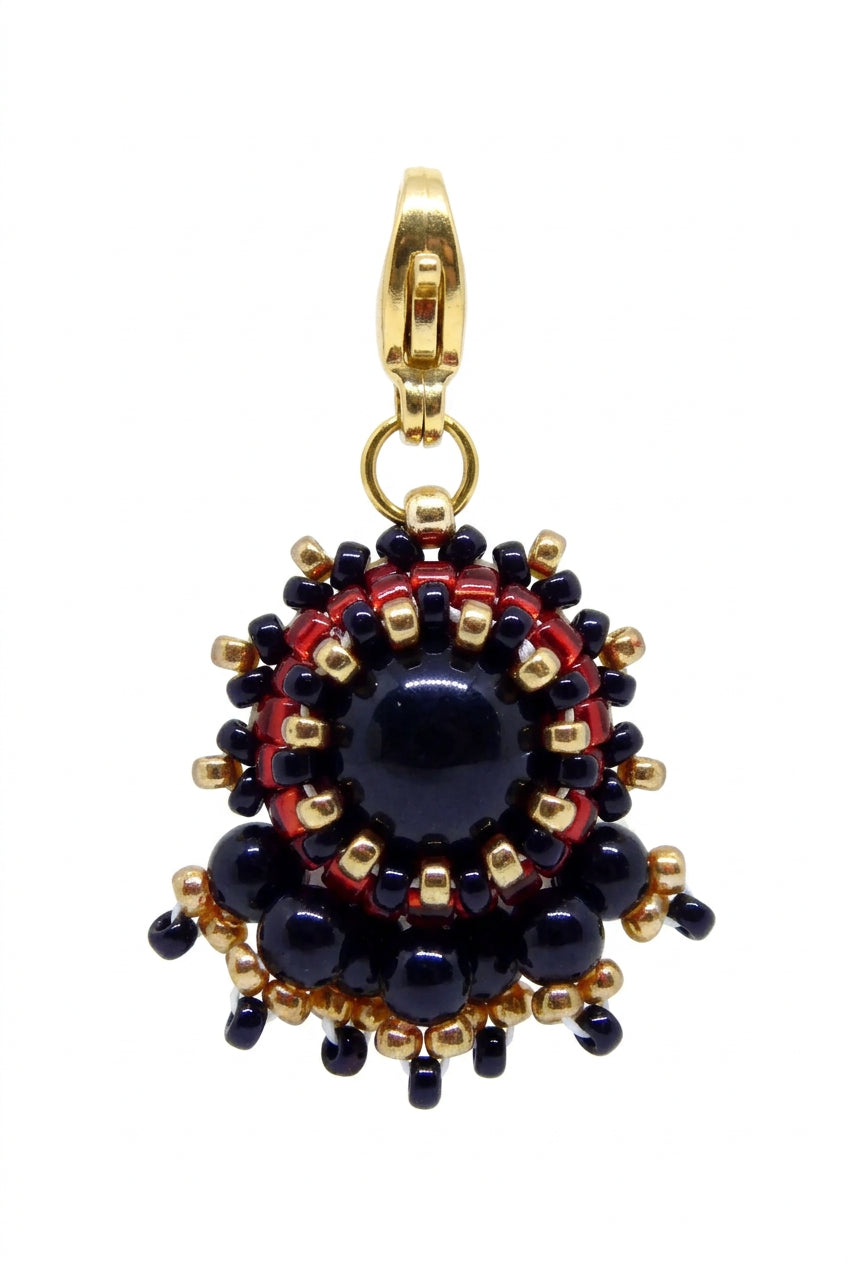 Charm/pendentif pierre naturelle Onyx noir - Tiss'Mé bijoux - artisanat paris - sertissage perles Miyuki - fait main 