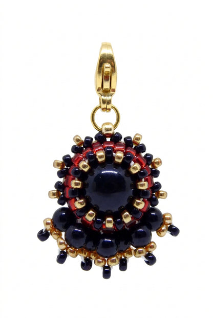 Charm/pendentif pierre naturelle Onyx noir - Tiss'Mé bijoux - artisanat paris - sertissage perles Miyuki - fait main 