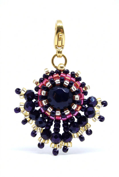 Charm/pendentif pierre naturelle Onyx noir - artisanat paris - fait main - sertissage perles miyuki - Tiss'Mé bijoux