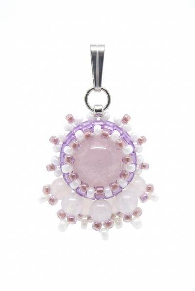Charm/pendentif pierre naturelle Quartz rose - Tiss'Mé bijoux - artisanat parisien - fait main sertissage perles Miyuki