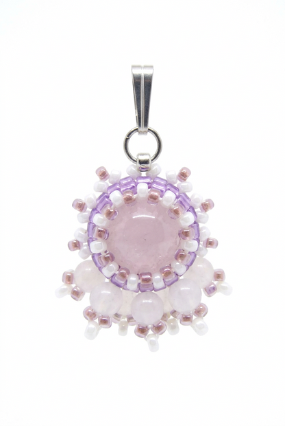 Charm/pendentif pierre naturelle Quartz rose - Tiss'Mé bijoux - artisanat parisien - fait main sertissage perles Miyuki