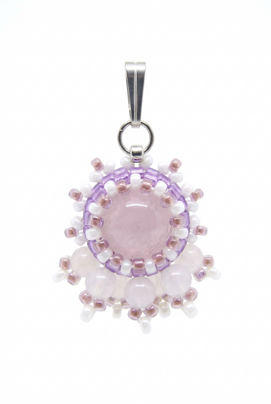 Charm/pendentif pierre naturelle Quartz rose - Tiss'Mé bijoux - artisanat parisien - fait main sertissage perles Miyuki