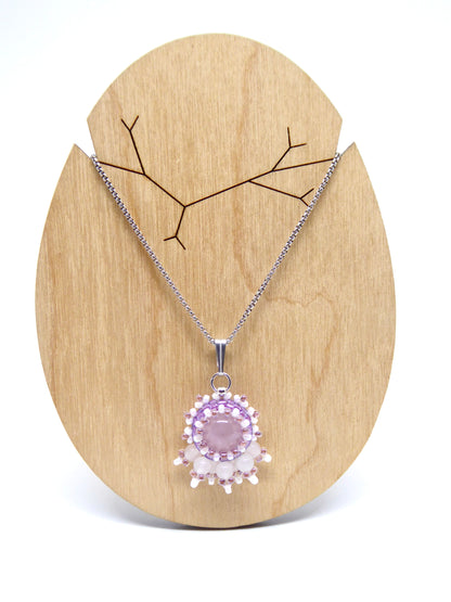 Charm - Tiss’Mé - pierre naturelle Quartz rose - tissage perles Miyuki - acier inoxydable