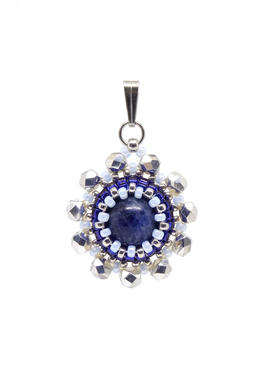 Charm/pendentif pierre naturelle Sodalite - Tiss'Mé bijoux - artisanat parisien - fait main sertissage perles Miyuki