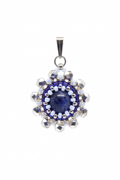 Charm/pendentif pierre naturelle Sodalite - Tiss'Mé bijoux - artisanat parisien - fait main sertissage perles Miyuki