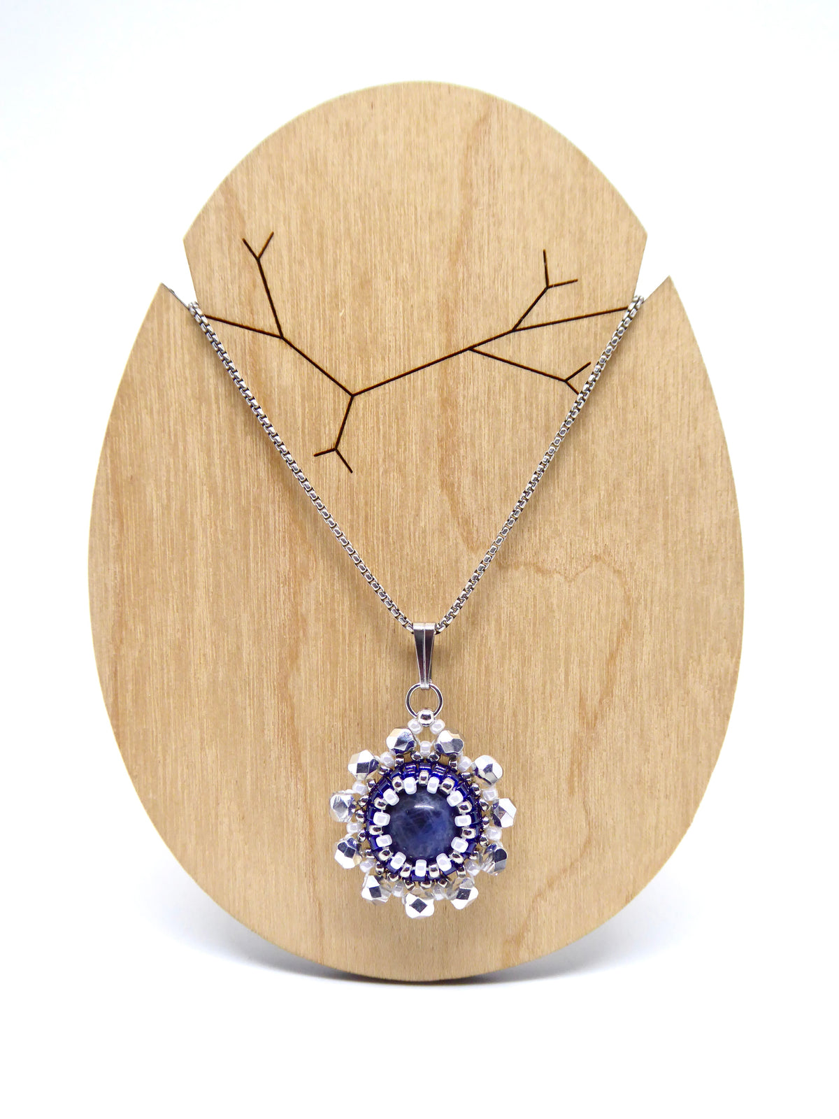 Charm - Tiss’Mé - pierre naturelle Sodalite - tissage perles Miyuki - acier inoxydable