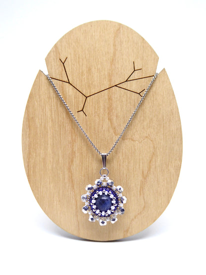 Charm - Tiss’Mé - pierre naturelle Sodalite - tissage perles Miyuki - acier inoxydable