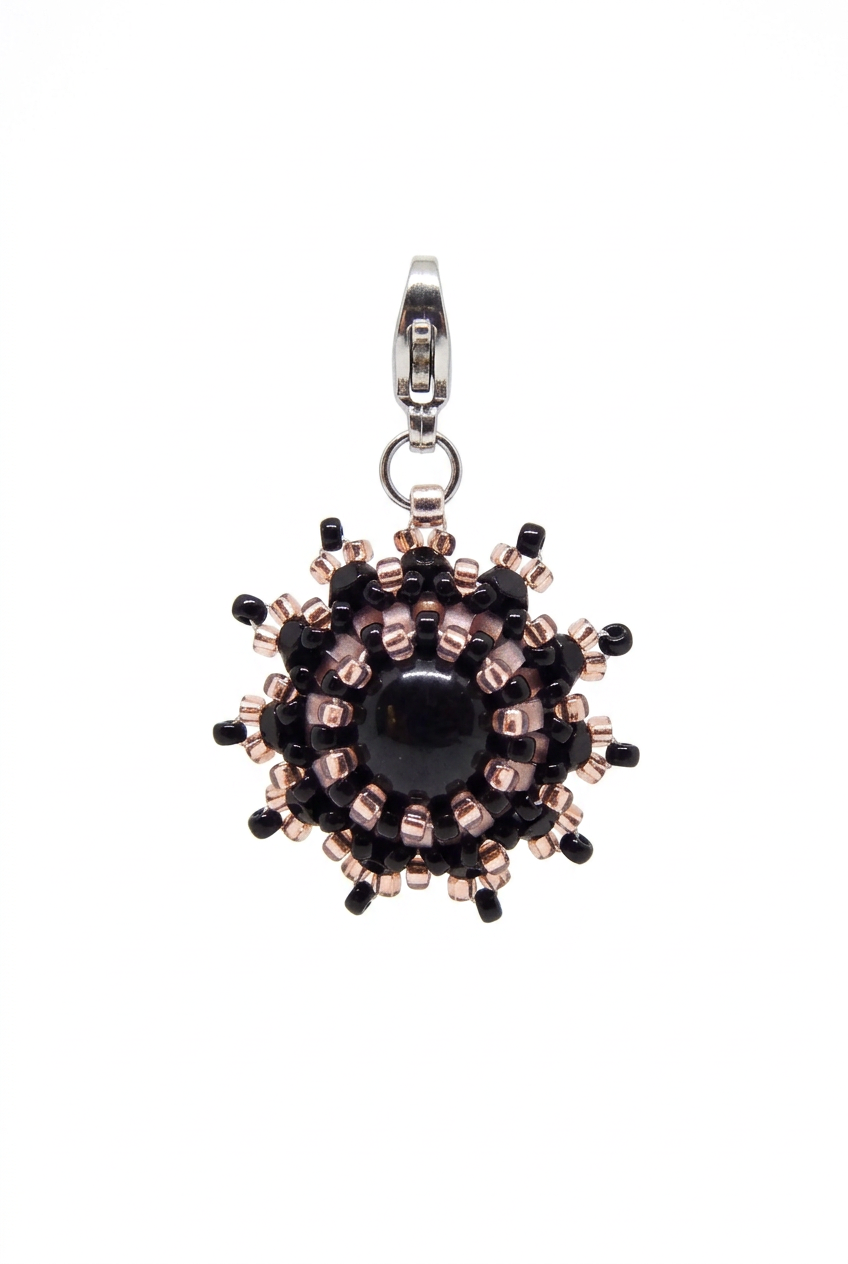 Charm/pendentif pierre naturelle Tourmaline noire - Tiss'Mé bijoux - artisanat parisien - fait main sertissage perles Miyuki