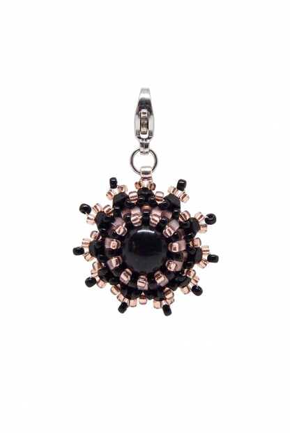 Charm/pendentif pierre naturelle Tourmaline noire - Tiss'Mé bijoux - artisanat parisien - fait main sertissage perles Miyuki