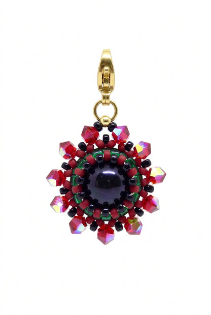 Charm/pendentif pierre naturelle Tourmaline noire - Tiss'Mé bijoux - artisanat paris - sertissage perles Miyuki - fait main 