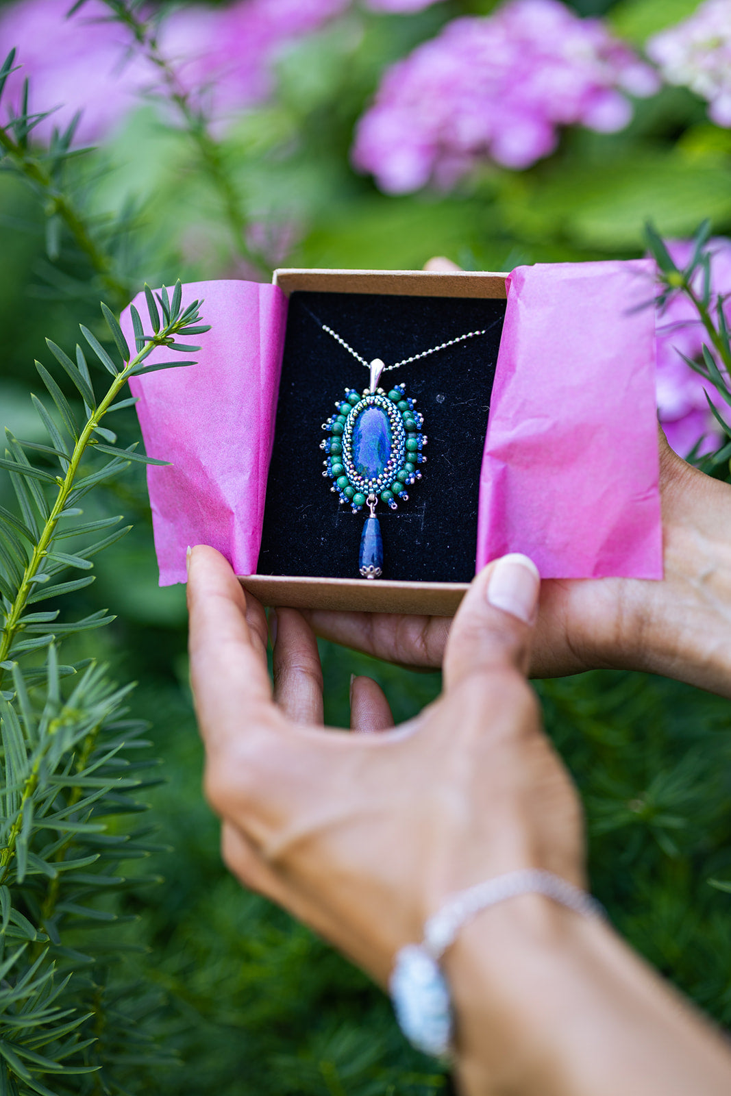 Collier Tiss'Mé - pierre naturelle azurite-malachite - artisanat parisien