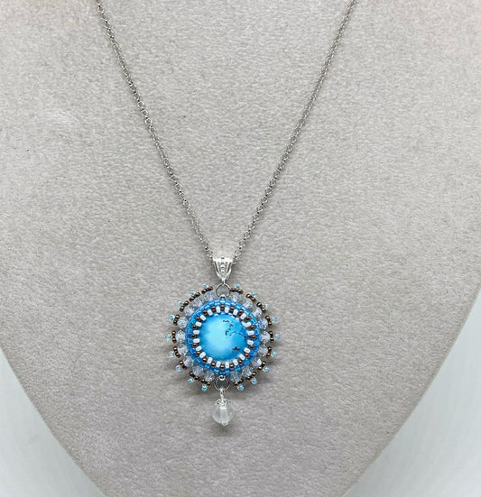 Collier Baikonur Tiss’Mé - pierre naturelle Turquoise du Kazakhstan - tissage perles Miyuki - argent 925 - artisanat d'art