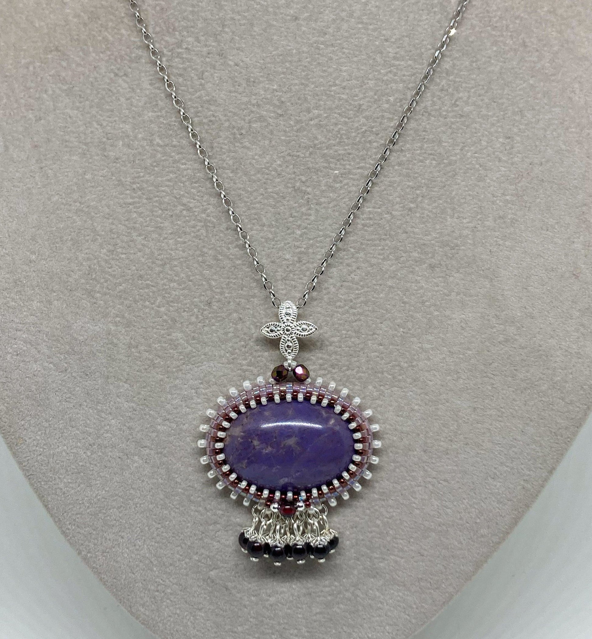 Collier Cappadoce Tiss’Mé - pierre naturelle Jade lavande - tissage perles Miyuki - argent 925 - artisanat d'art
