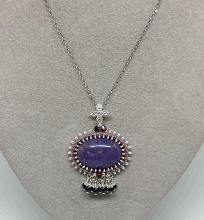 Collier Cappadoce Tiss’Mé - pierre naturelle Jade lavande - tissage perles Miyuki - argent 925 - artisanat d'art