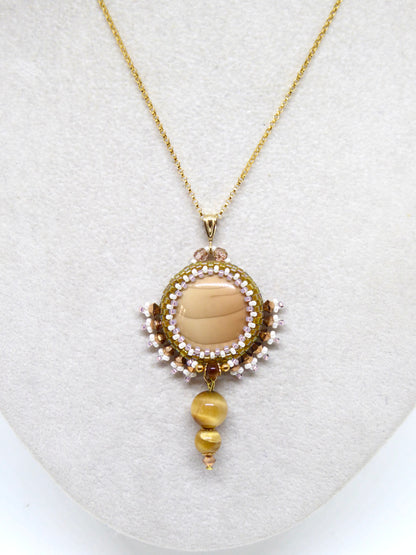 Collier Idaho Tiss’Mé - pierre naturelle Jaspe bruneau - tissage perles Miyuki - gold filled 14k - artisanat d'art