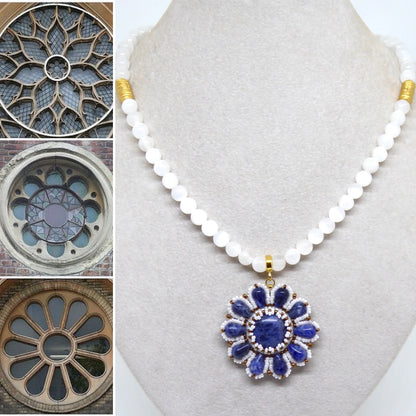 Détails collier Reims - Sodalite et Sélénite - bijou artisanal Paris -Tiss'Mé